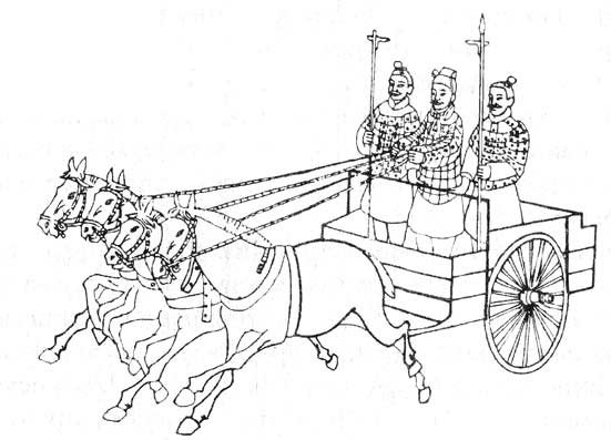 Китайская колесница во 2 в до н.э. Реконструкция.